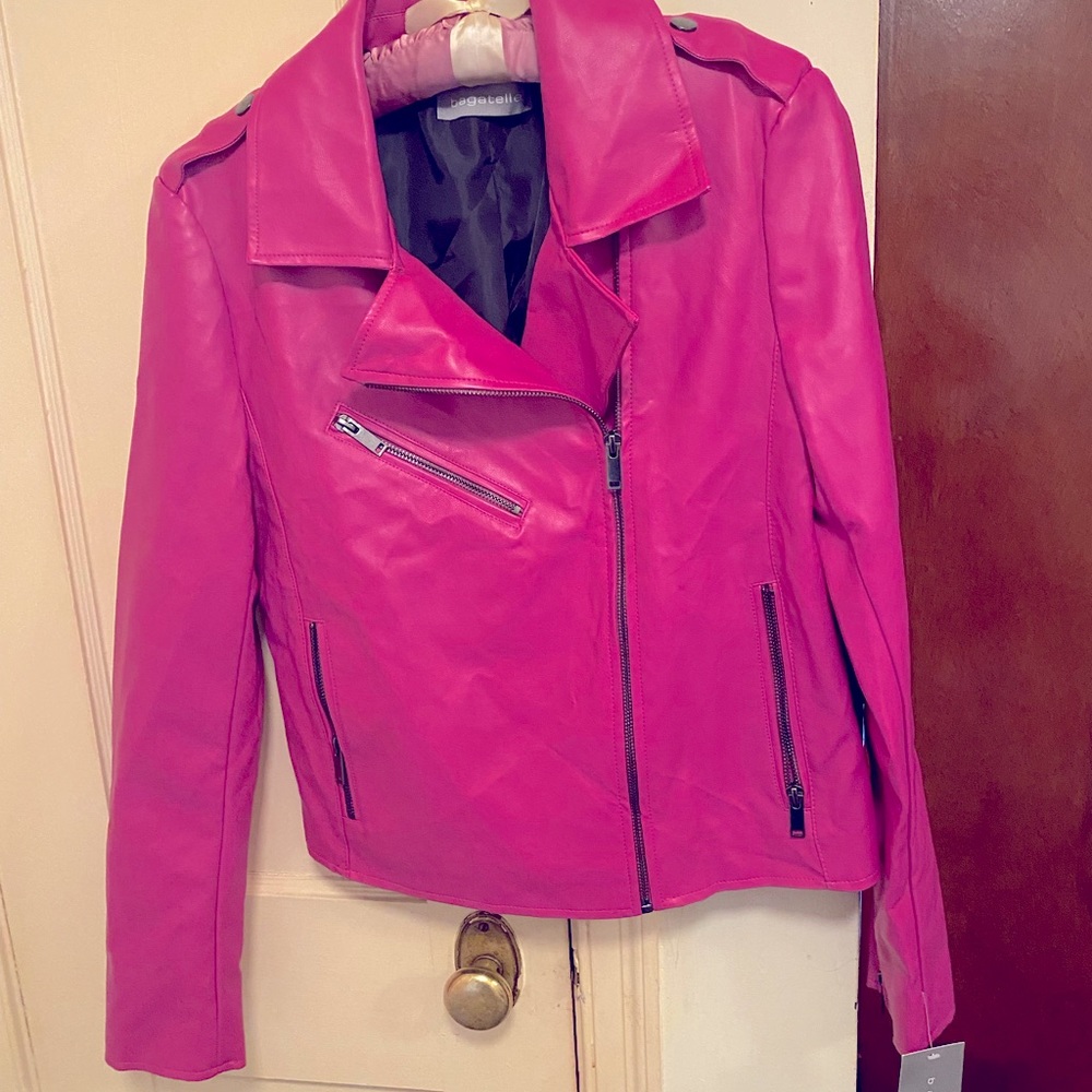 A hot pink Bagatelle zip pockets a moto jacket with A retro Vibe